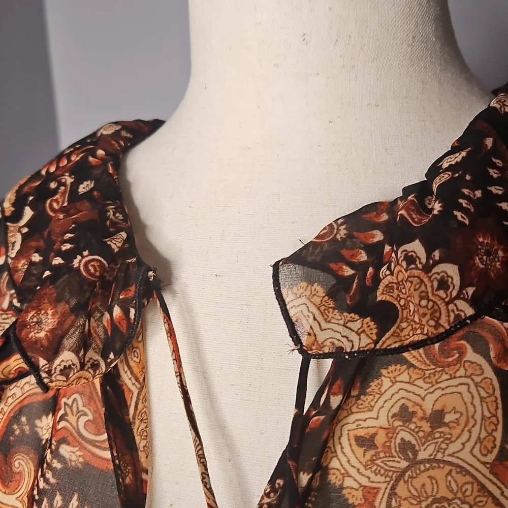 Zara Women's Paisley Semi-Sheer Ruffled Bodysuit - Picture 9 of 15